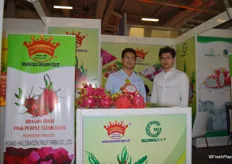 Hoang Hau Dragon Fruit Farm Co., Ltd exports a variety of fresh fruits from Vietnam, The Marketing Manager Mr Tran Ngoc Han (left) and his colleague are at the booth with their product display.